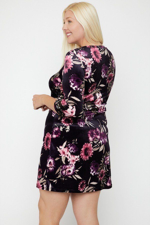 Velvet Dress Featuring A Lovely Floral Print - Deals Kiosk