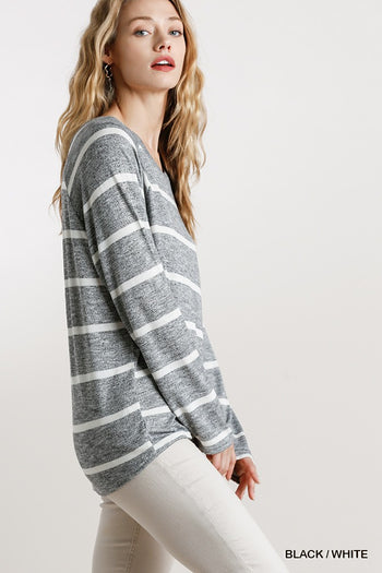 Striped Round Neck Long Sleeve Top - Deals Kiosk