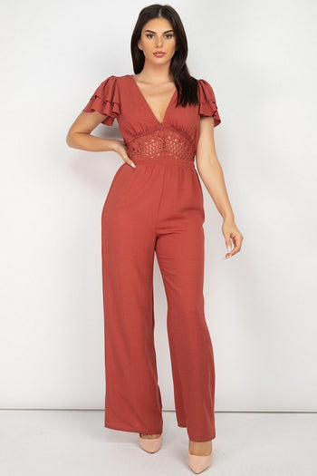 V-neck Lace Jumpsuit - Deals Kiosk