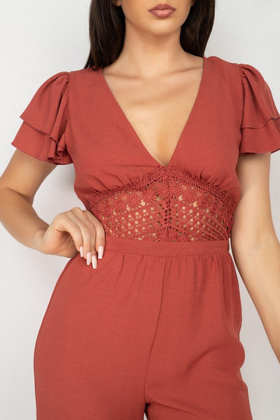 V-neck Lace Jumpsuit - Deals Kiosk