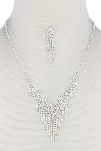 V Shape Dangle Rhinestone Necklace - Deals Kiosk