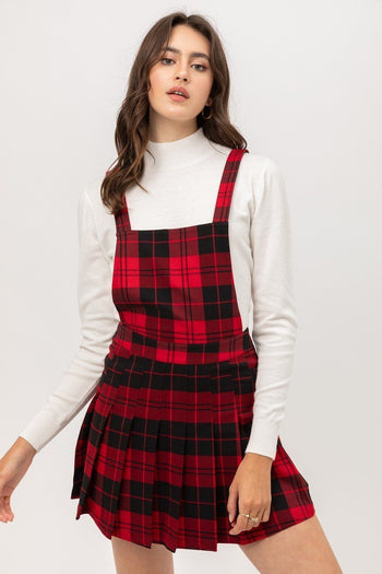 Woven Stretch Plaid Pleated Skirtall - Deals Kiosk