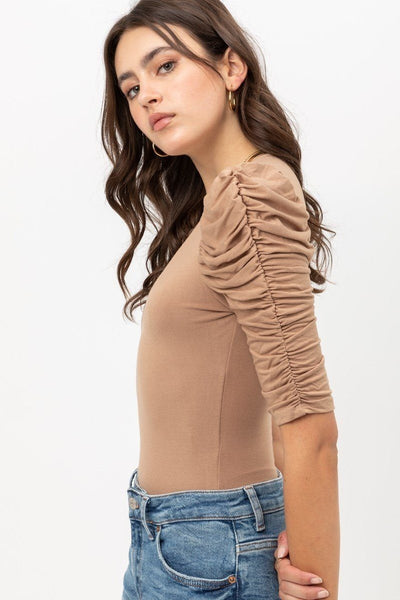 Sheered 3/4 Sleeve, V Neck Rayon Jersey Body Suit - Deals Kiosk