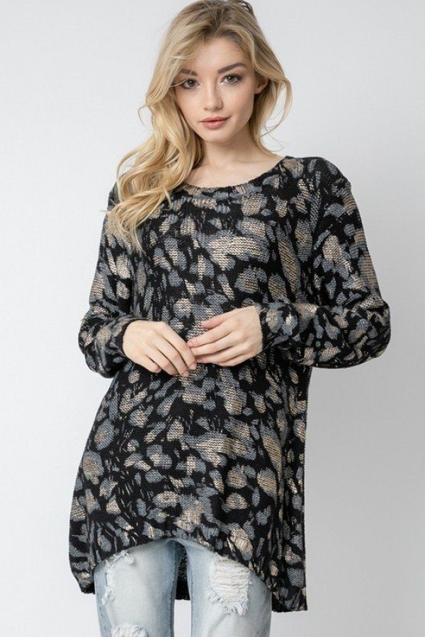 Wild Leopard Animal Print Asymmetrical Hem Cozy Knit Pullover Sweater. - Deals Kiosk