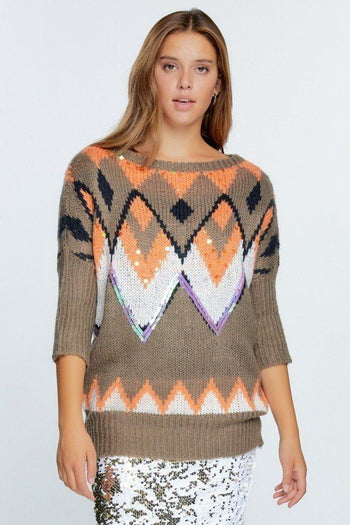 Aztec Pattern With Glitter Accent Sweater - Deals Kiosk