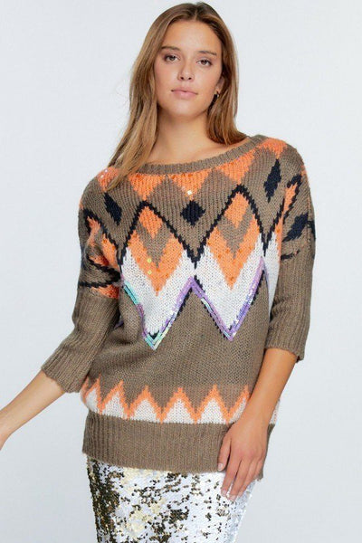 Aztec Pattern With Glitter Accent Sweater - Deals Kiosk