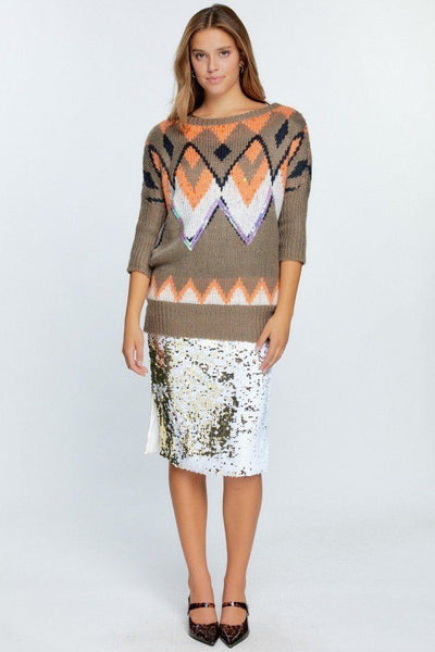 Aztec Pattern With Glitter Accent Sweater - Deals Kiosk