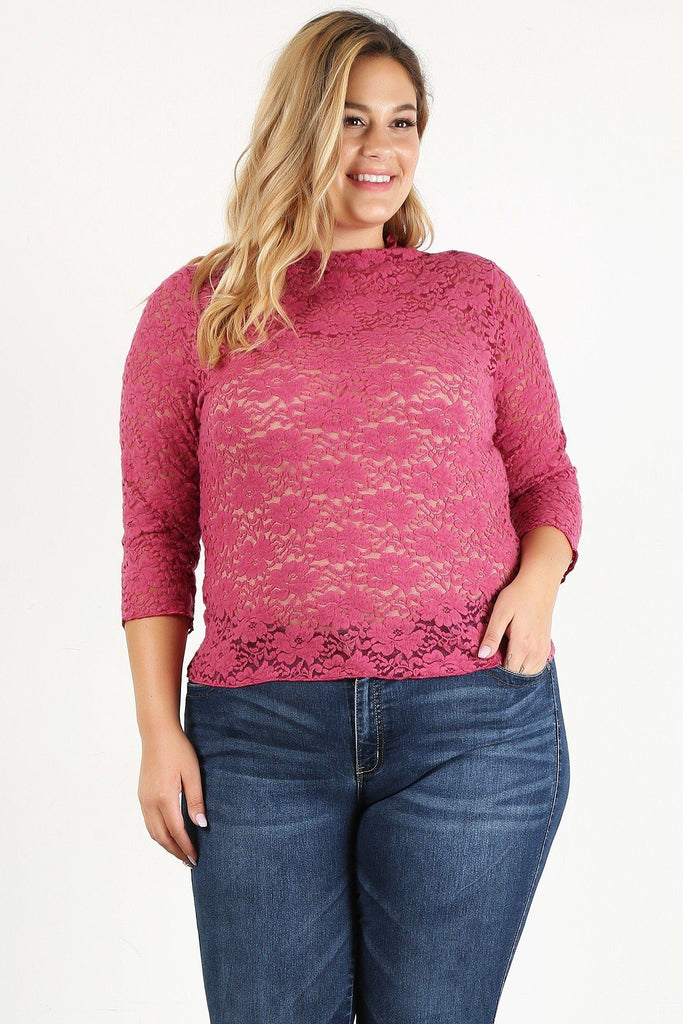 Plus Size Sheer Lace Fitted Top - Deals Kiosk