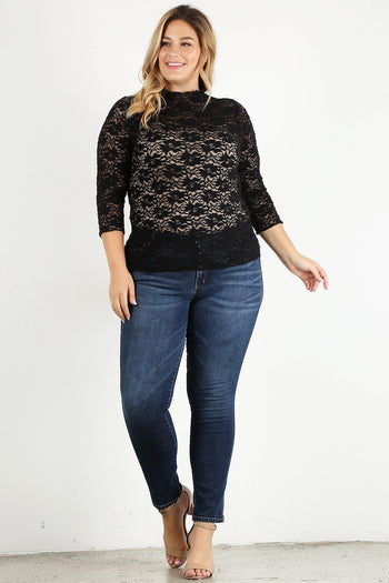 Plus Size Sheer Lace Fitted Top - Deals Kiosk