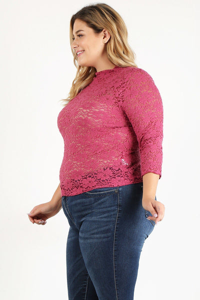 Plus Size Sheer Lace Fitted Top - Deals Kiosk