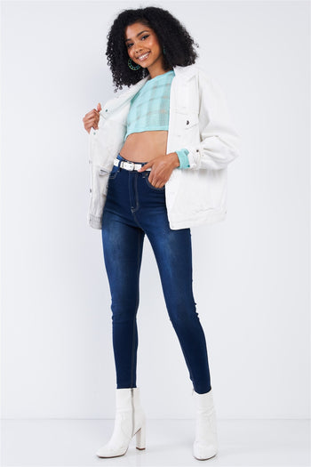 Tiffany Blue Cropped Knit Long Sleeve Sweater - Deals Kiosk