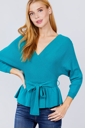 V-neck Wrapped Waist Band Sweater - Deals Kiosk