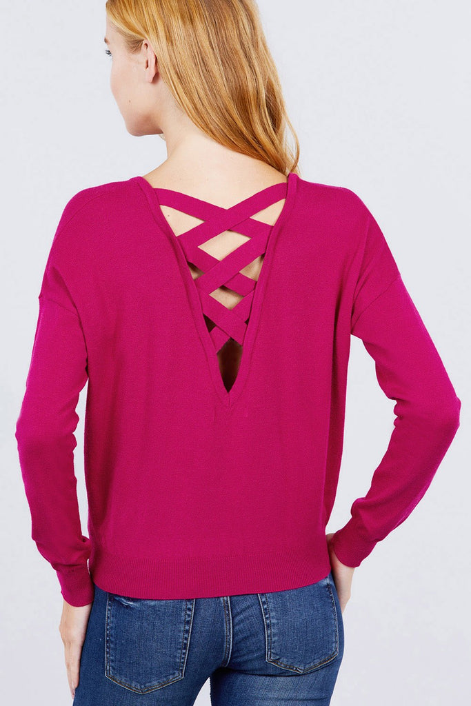 V-neck Back Cross Sweater - Deals Kiosk