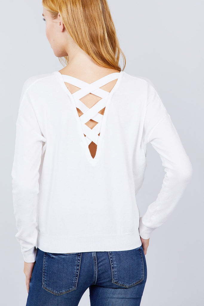 V-neck Back Cross Sweater - Deals Kiosk