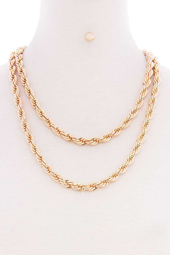 2 Layered Twist Rope Chain Multi Metal Necklace Earring Set - Deals Kiosk