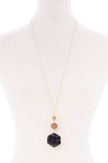 Marbling Natural Stone Pendant Long Necklace - Deals Kiosk