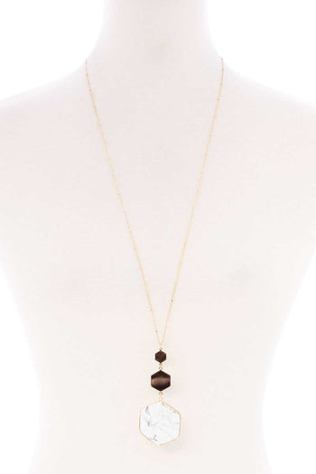 Marbling Natural Stone Pendant Long Necklace - Deals Kiosk