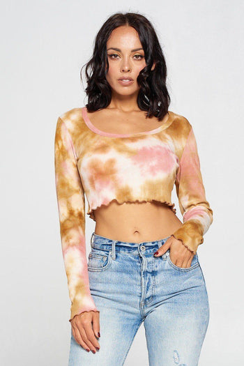 Long Sleeve Tie Dye Crop Top - Deals Kiosk