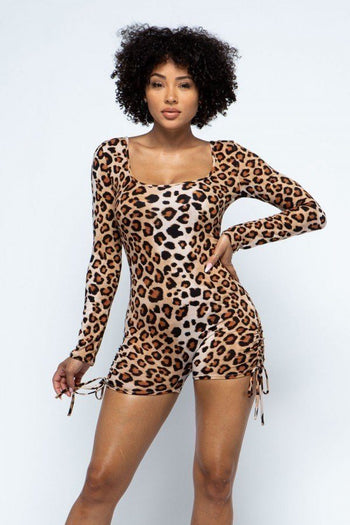 Dty Print Long Slv Romper Side Cinch Tie - Deals Kiosk