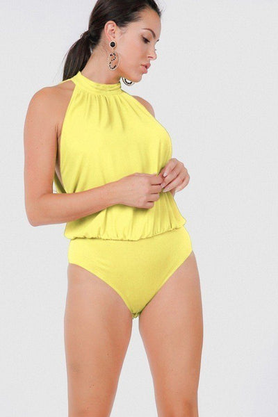 Drape Back Halter Neck Sleeveless Sheer Bodysuit - Deals Kiosk