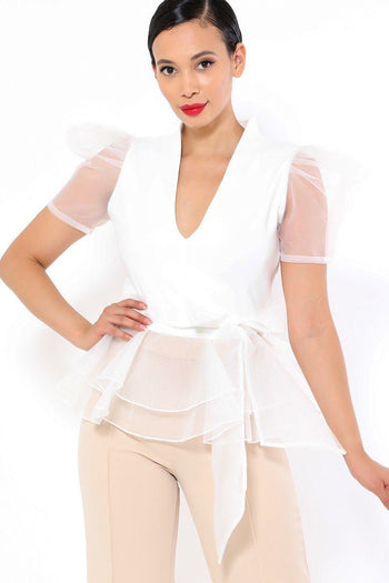 Organza Puff Short Sleeve Fashion Top - Deals Kiosk