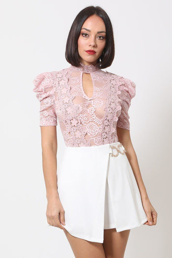 Lace Bodysuit W/front Key Hole Opening Details - Deals Kiosk