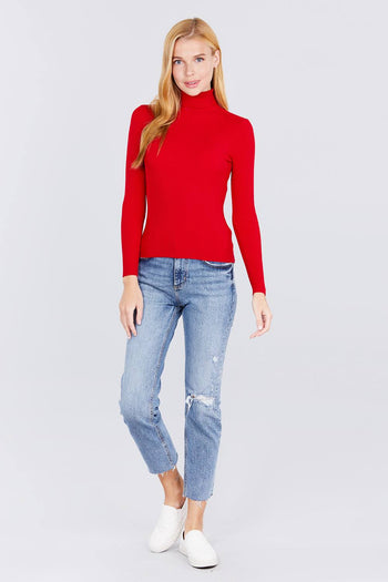 Turtle Neck Viscose Rib Sweater - Deals Kiosk