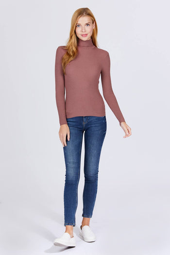 Turtle Neck Viscose Rib Sweater - Deals Kiosk
