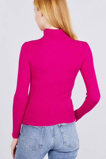Turtle Neck Viscose Rib Sweater - Deals Kiosk