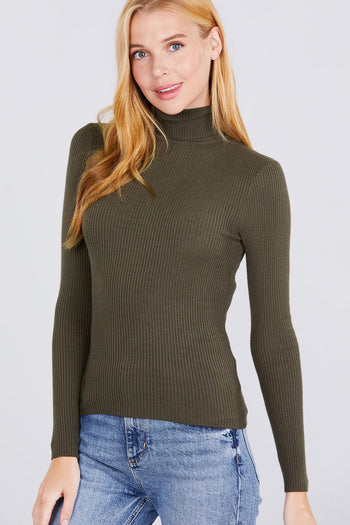 Turtle Neck Viscose Rib Sweater - Deals Kiosk