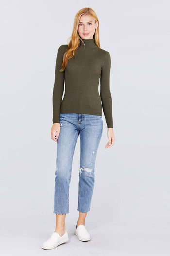 Turtle Neck Viscose Rib Sweater - Deals Kiosk