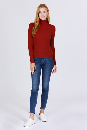 Turtle Neck Viscose Rib Sweater - Deals Kiosk