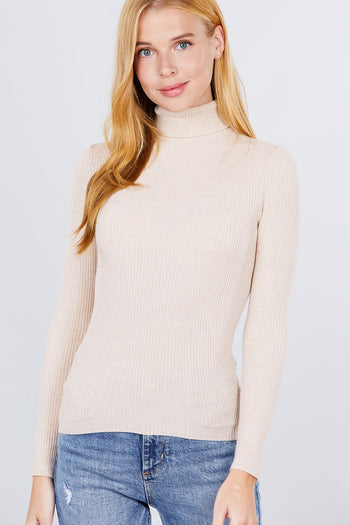 Turtle Neck Viscose Rib Sweater - Deals Kiosk