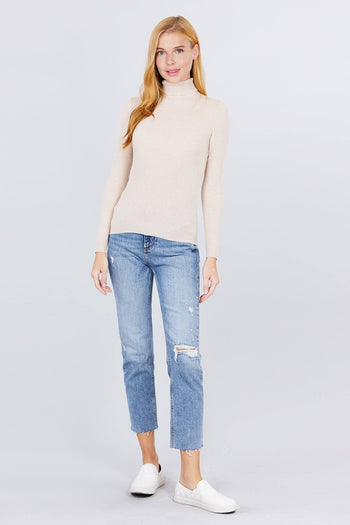 Turtle Neck Viscose Rib Sweater - Deals Kiosk