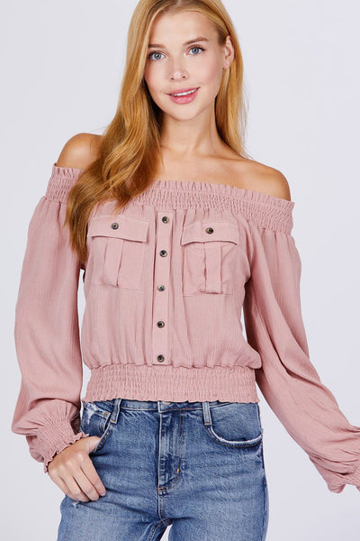 Front Pocket Off Shoulder Top - Deals Kiosk