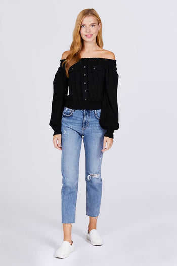 Front Pocket Off Shoulder Top - Deals Kiosk