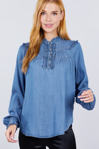 Frill Detail Tencel Top - Deals Kiosk