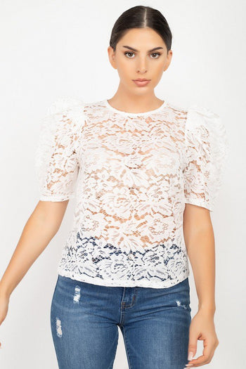 Puff Sleeve Round Neck Top - Deals Kiosk
