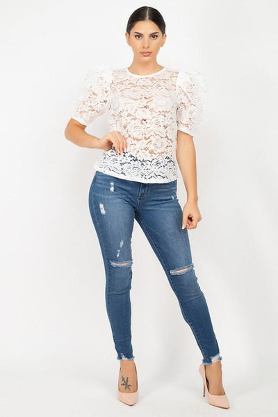 Puff Sleeve Round Neck Top - Deals Kiosk