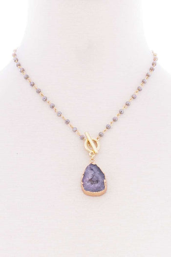 Ball Chain Natural Stone Pendant Toggle Clasp Necklace - Deals Kiosk