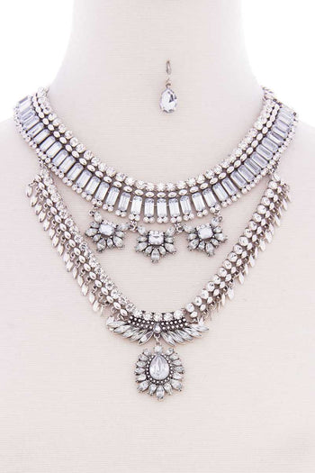 Chunky Antique Stone Boho Bohemian Statement Necklace Earring Set - Deals Kiosk