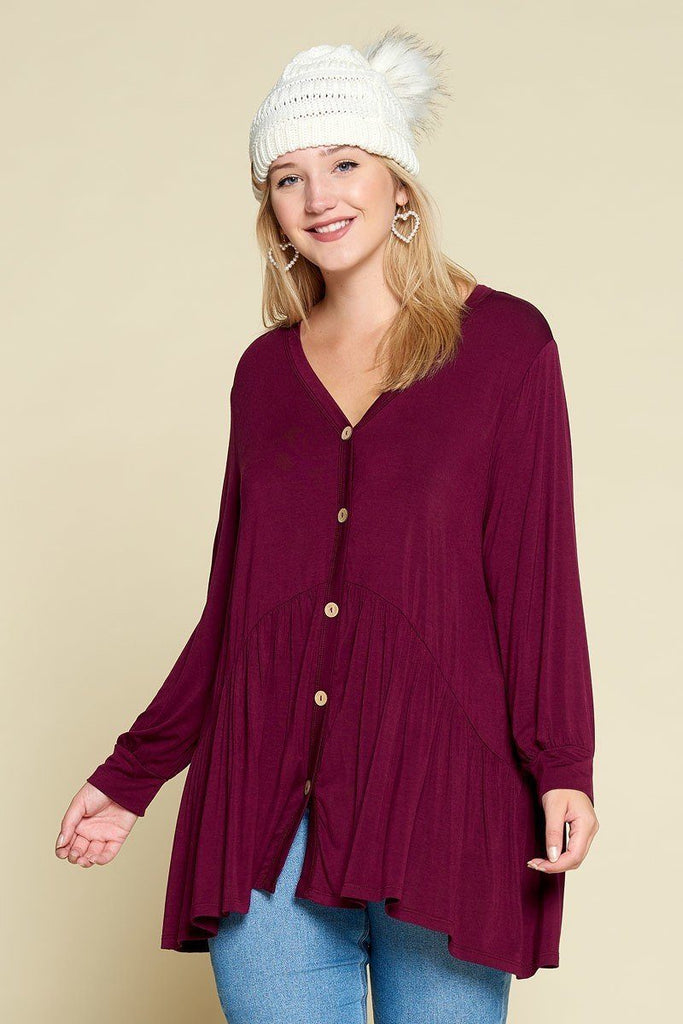 Plus Size Solid Heavy Rayon Modal Jersey Faux Button Up - Deals Kiosk
