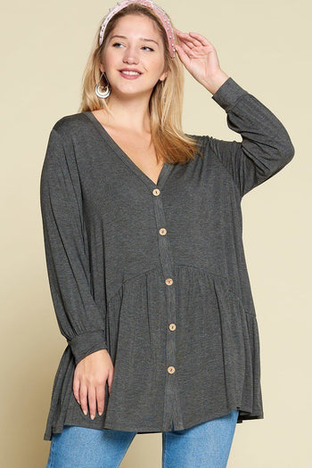 Plus Size Solid Heavy Rayon Modal Jersey Faux Button Up - Deals Kiosk