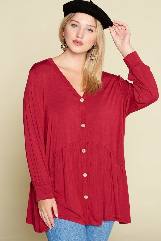 Plus Size Solid Heavy Rayon Modal Jersey Faux Button Up - Deals Kiosk