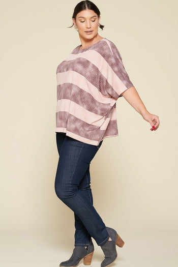 Stripe Printed Pleated Blouse Featuring A Boat Neckline And 1/2 Sleeves - Deals Kiosk