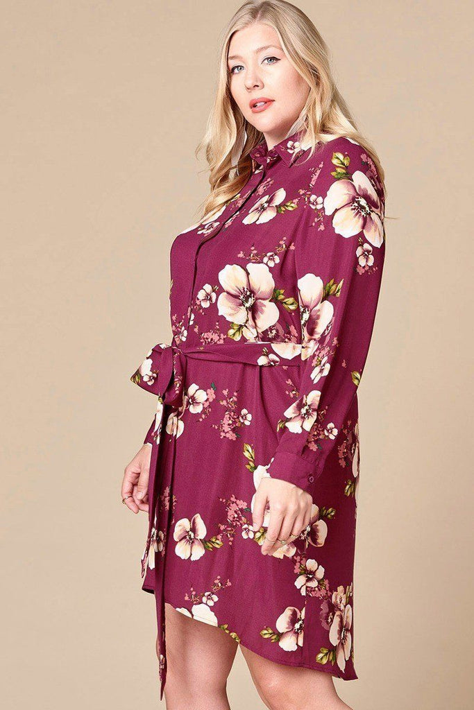 Floral Woven Button-down Collared Shirt Dress - Deals Kiosk