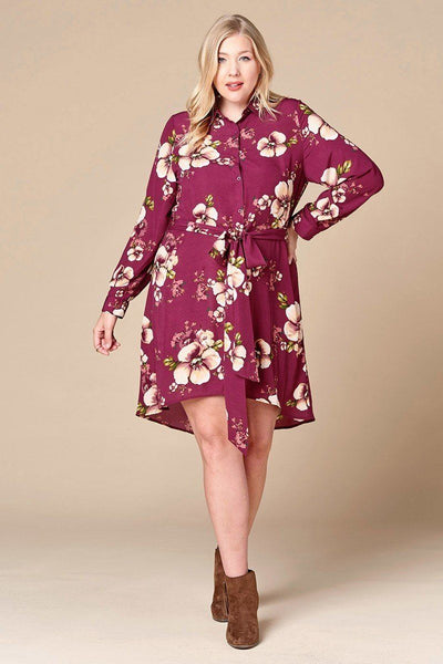Floral Woven Button-down Collared Shirt Dress - Deals Kiosk