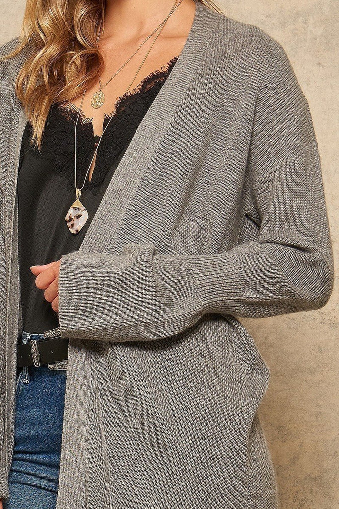 A Solid Ribbed Knit Cardigan - Deals Kiosk