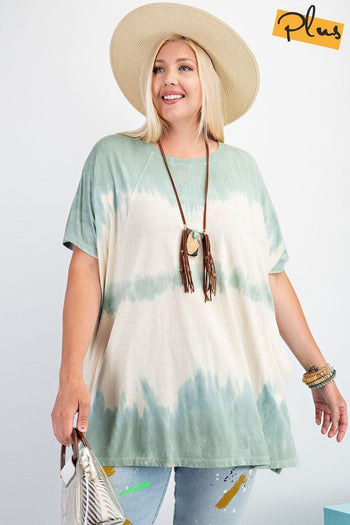 Short Sleeves Wave Washed Sheer Rayon Knit Top - Deals Kiosk