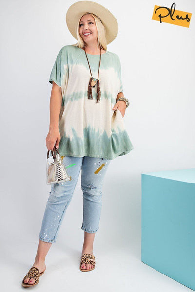 Short Sleeves Wave Washed Sheer Rayon Knit Top - Deals Kiosk